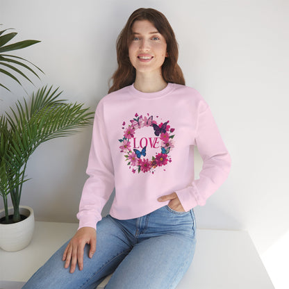 Unisex Floral Love Sweatshirt Butterfly Print 50 50 Cotton Poly Valentines Day
