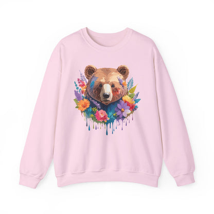 Unisex Floral Bear Sweatshirt Art Design Animals Gildan 18000 Crewneck