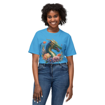 Dragon Art Tee Shirt Unisex Floral Print Cotton Tee USA Made