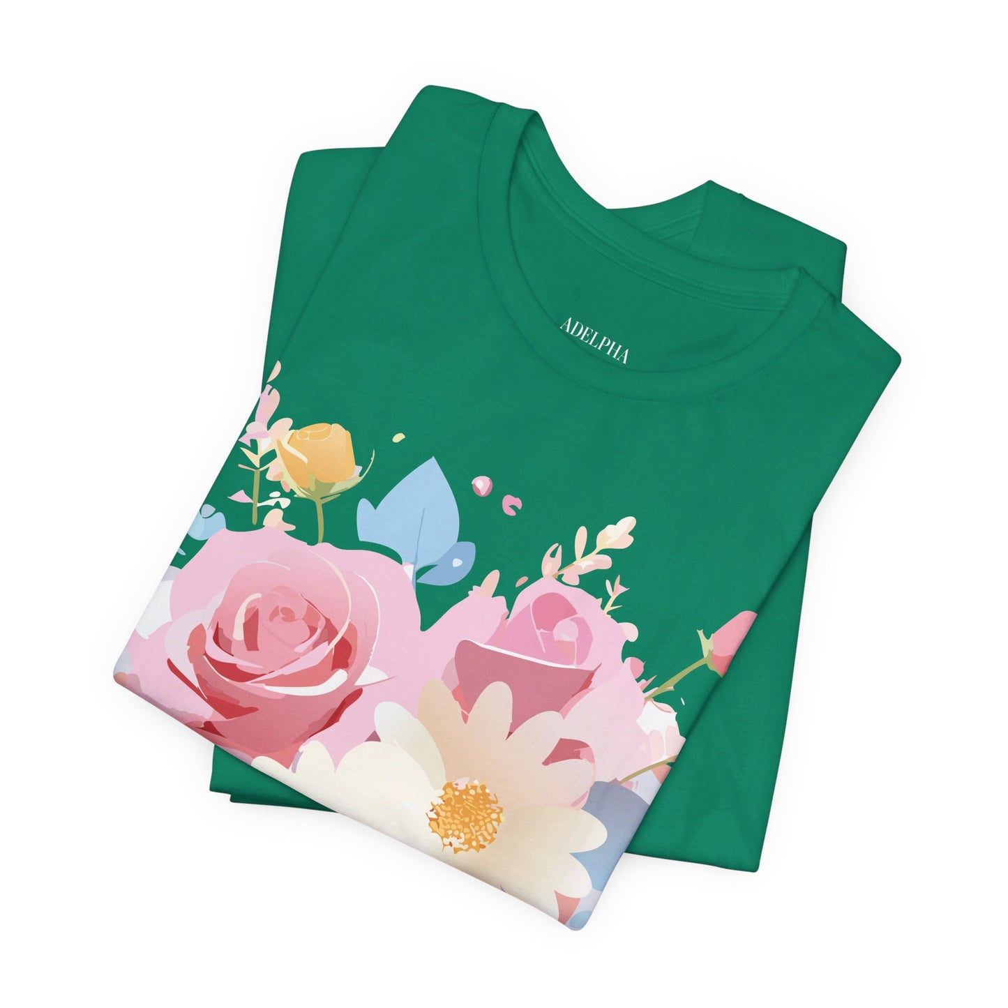 Natural Cotton Tee Shirt with Flowers