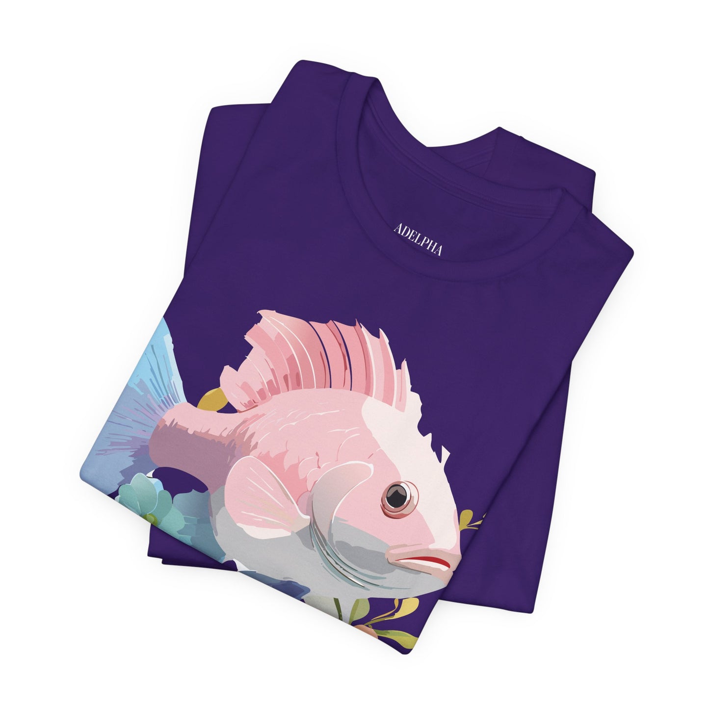 Natural Cotton Tee Shirt with Fish