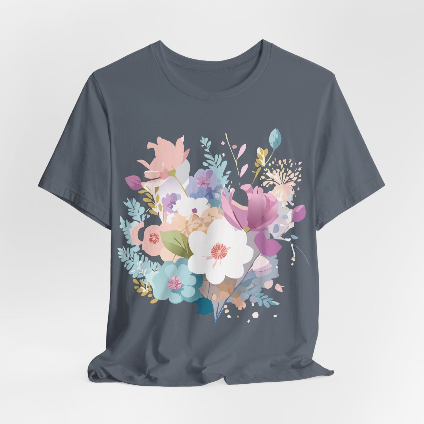 Natural Cotton Tee Shirt with Flowers