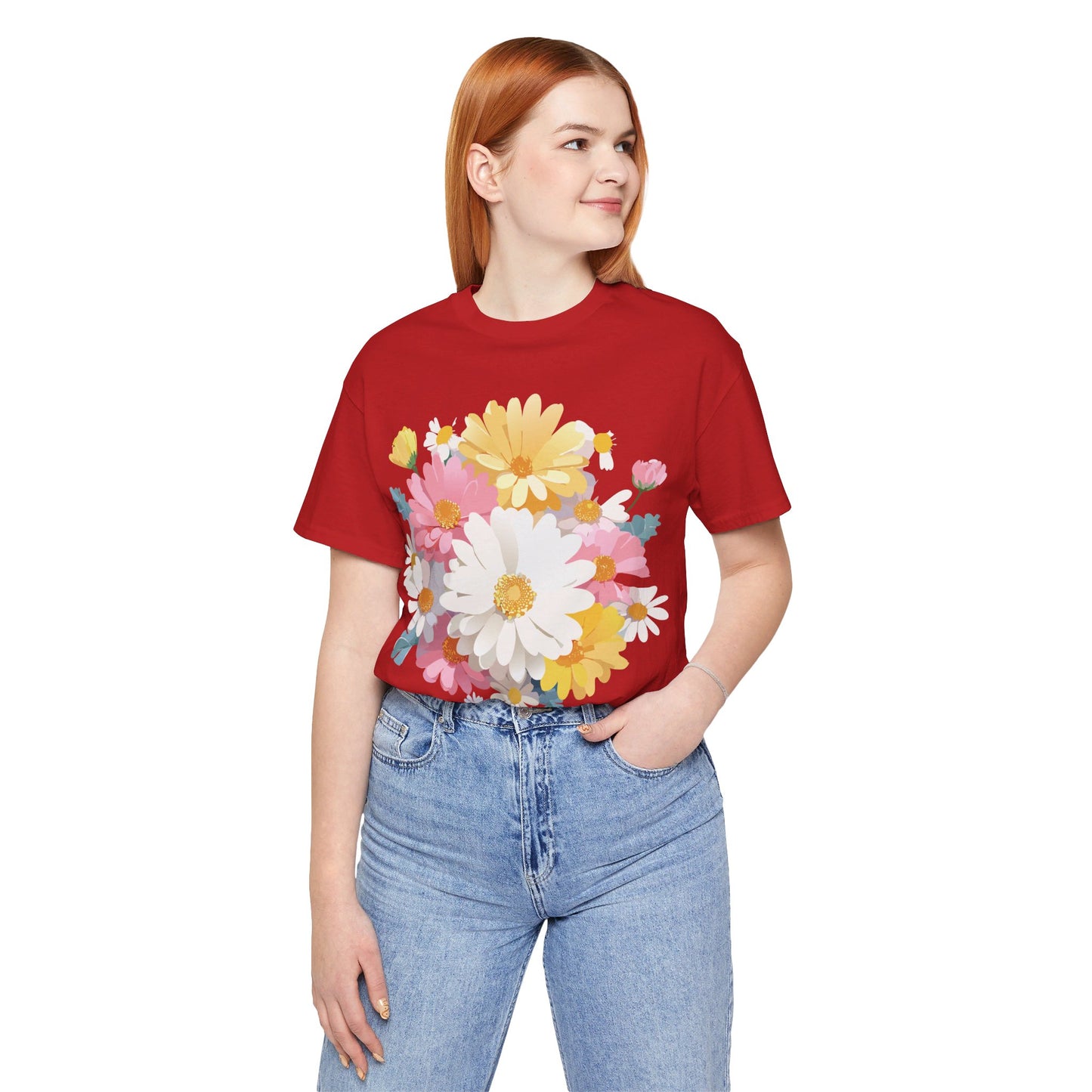 Natural Cotton Tee Shirt with Flowers