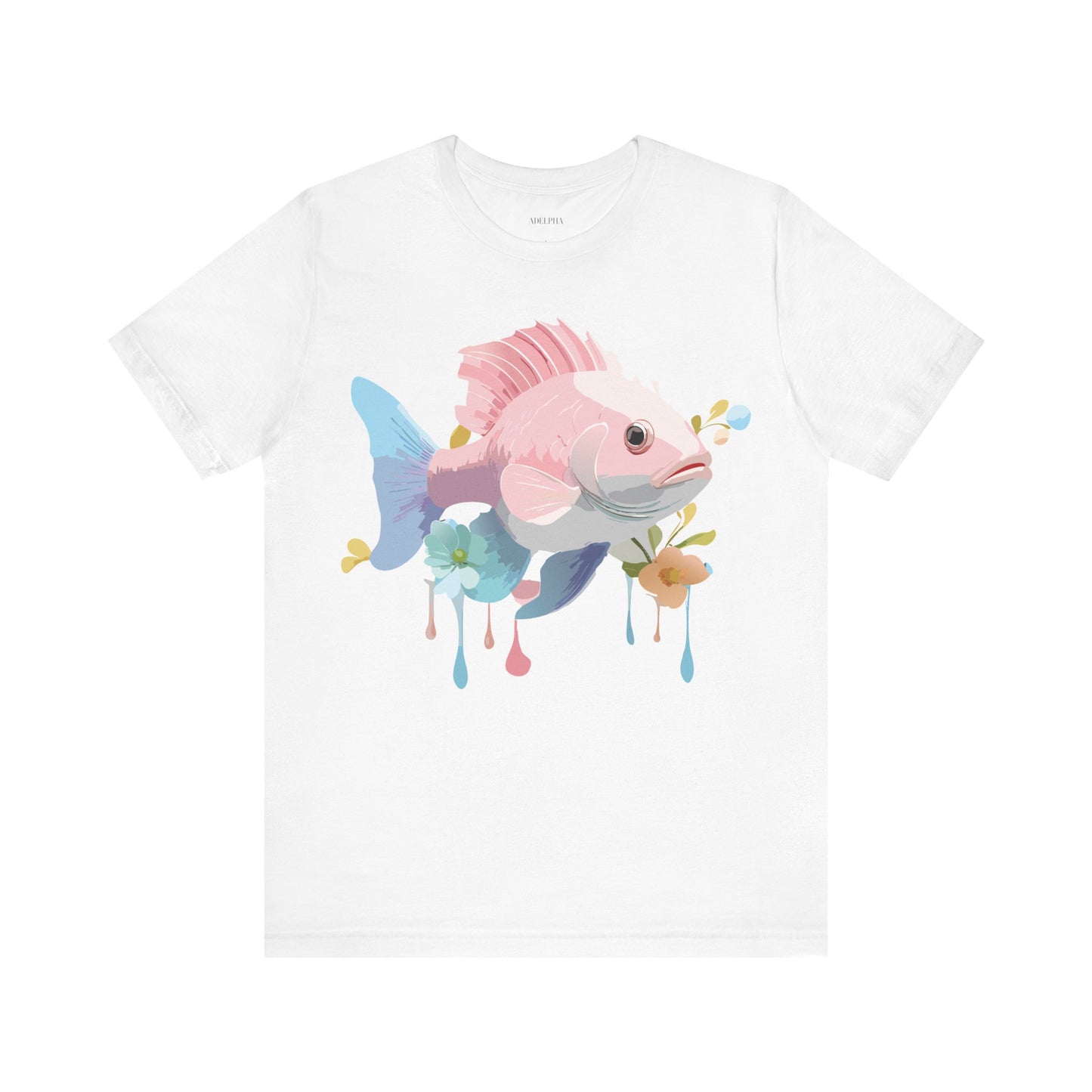 Natural Cotton Tee Shirt with Fish