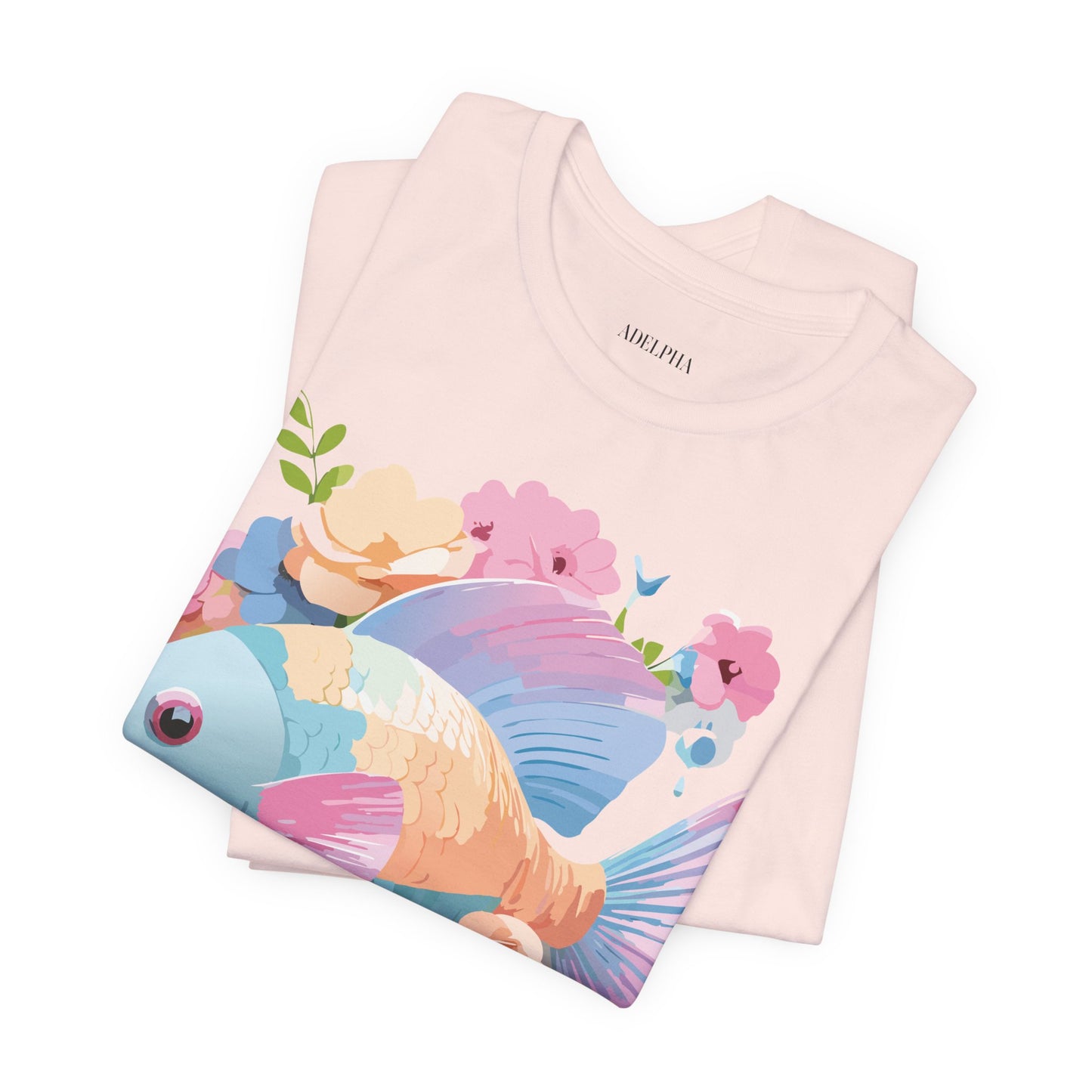 Natural Cotton Tee Shirt with Fish