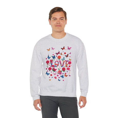 Unisex Floral Love Butterfly Sweatshirt Fifty Fifty Cotton Poly Valentine Day