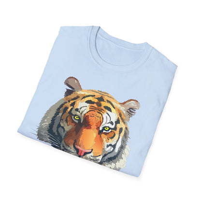 Tiger Print T Shirt Unisex Animal Tee 100 Percent Cotton Softstyle Gildan 64000