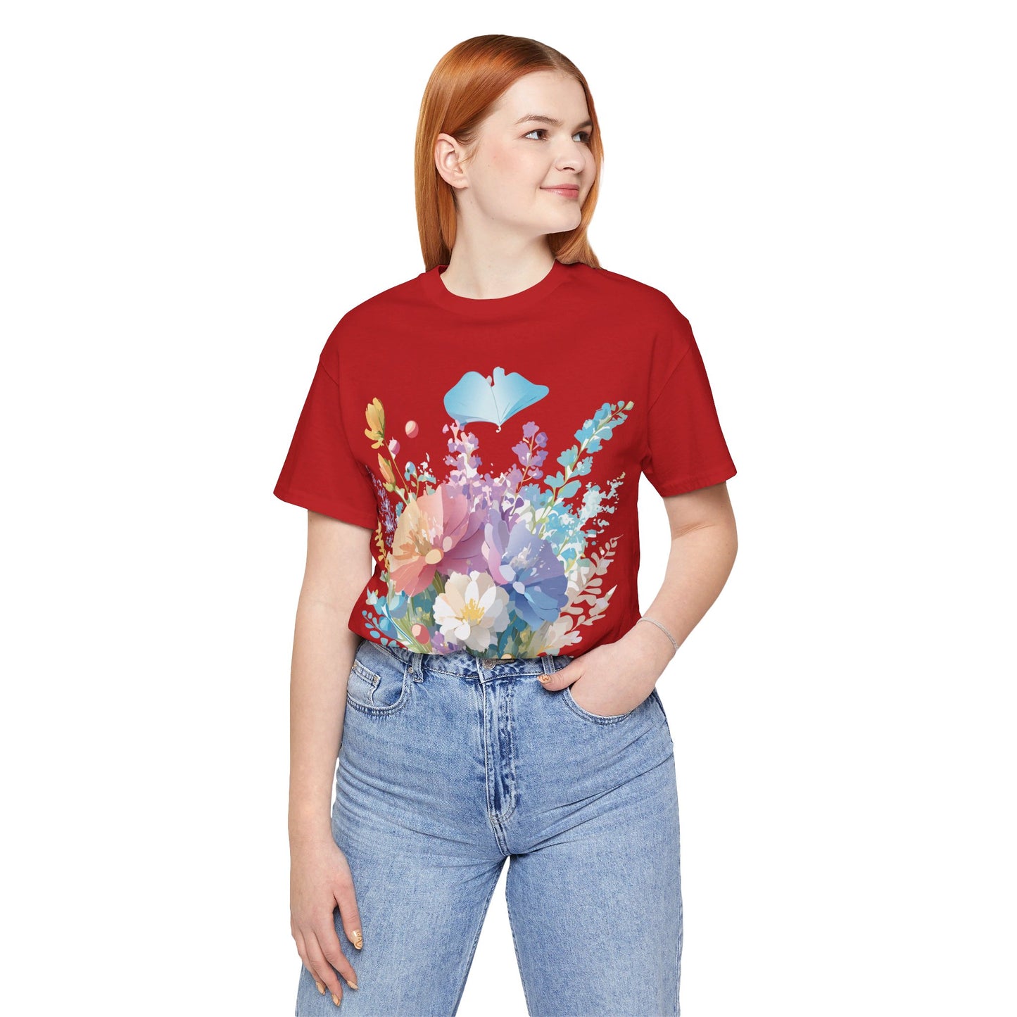 Natural Cotton Tee Shirt with Flowers