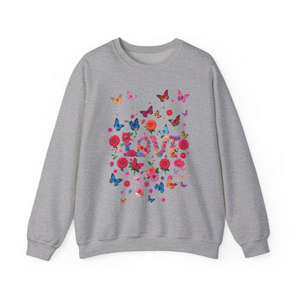 Unisex Floral Love Butterfly Sweatshirt Fifty Fifty Cotton Poly Valentine Day