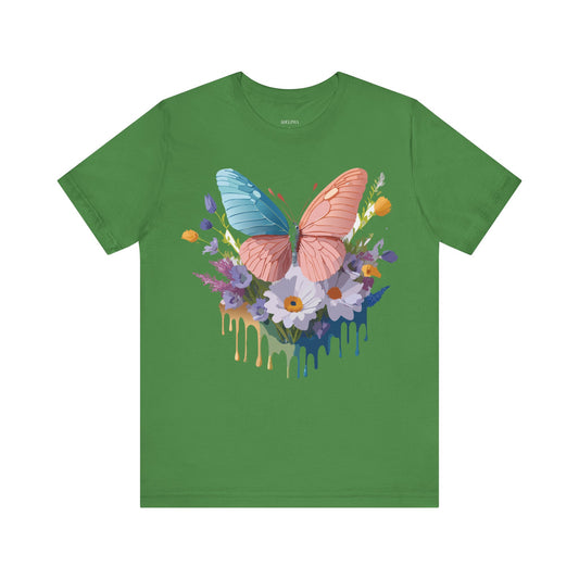 Natural Cotton Tee Shirt with Butterfly