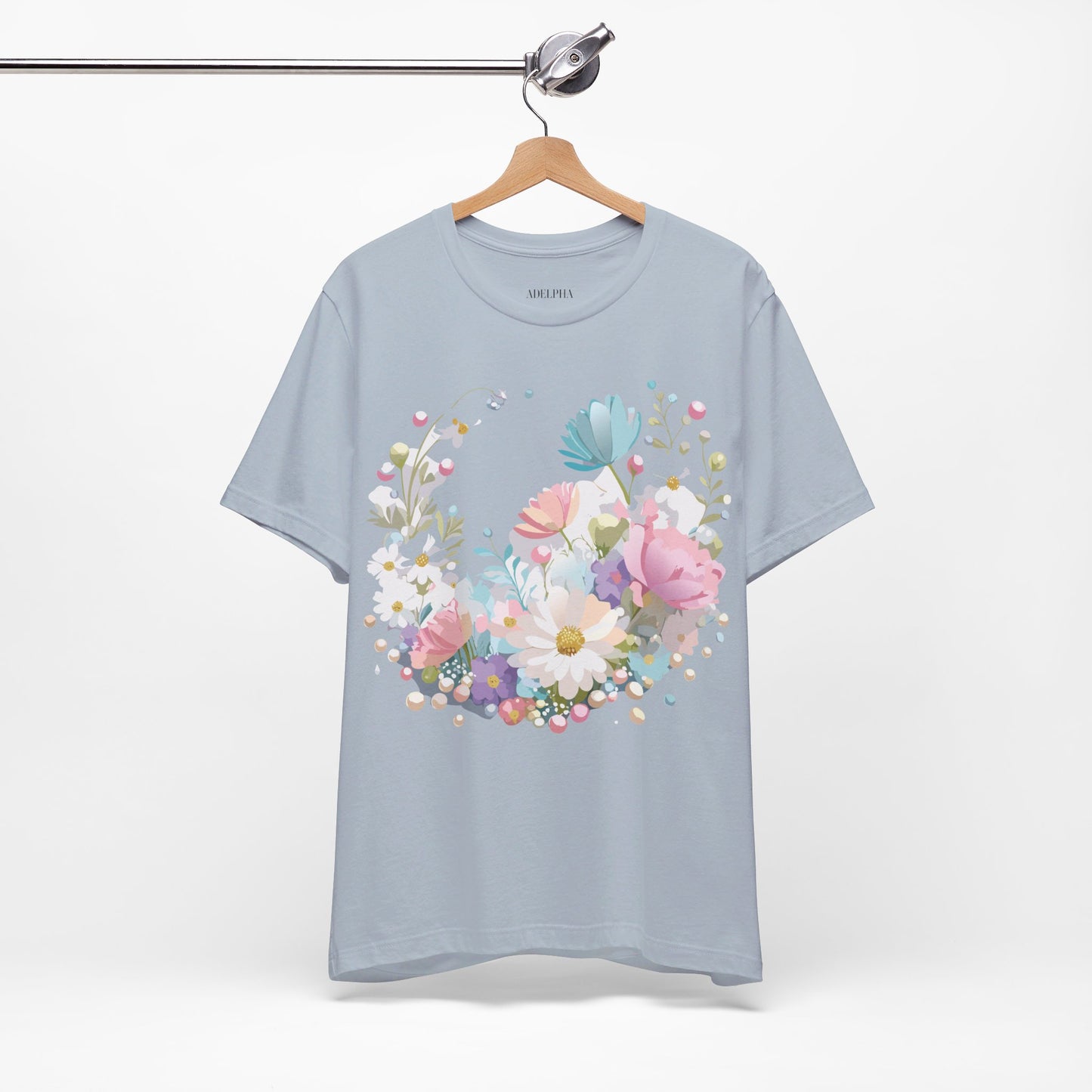 Natural Cotton Tee Shirt with Flowers