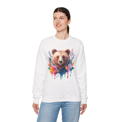 Unisex Floral Bear Sweatshirt, Animals Sweatshirt, Floral Sweatshirt, Art Design Sweatshirt