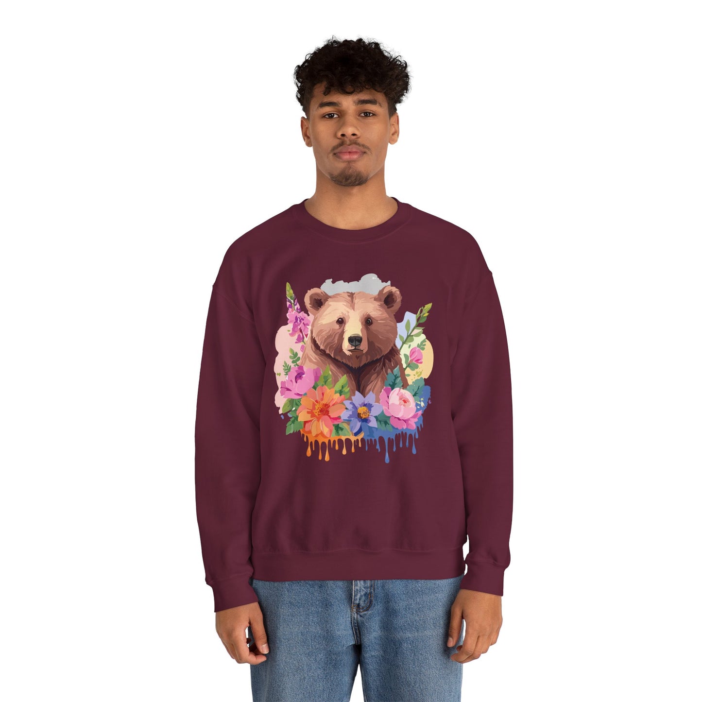 Unisex Floral Bear Sweatshirt, Animals Sweatshirt, Floral Sweatshirt, Art Design Sweatshirt