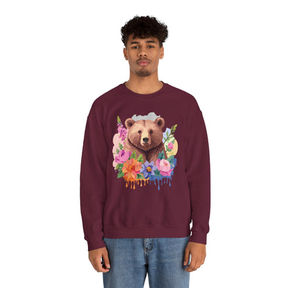 Unisex Floral Bear Sweatshirt With Art Design Animals Print Graphic