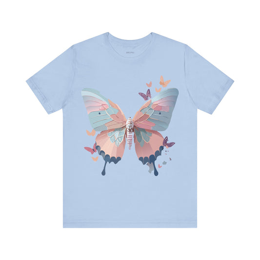 Natural Cotton Tee Shirt with Butterfly