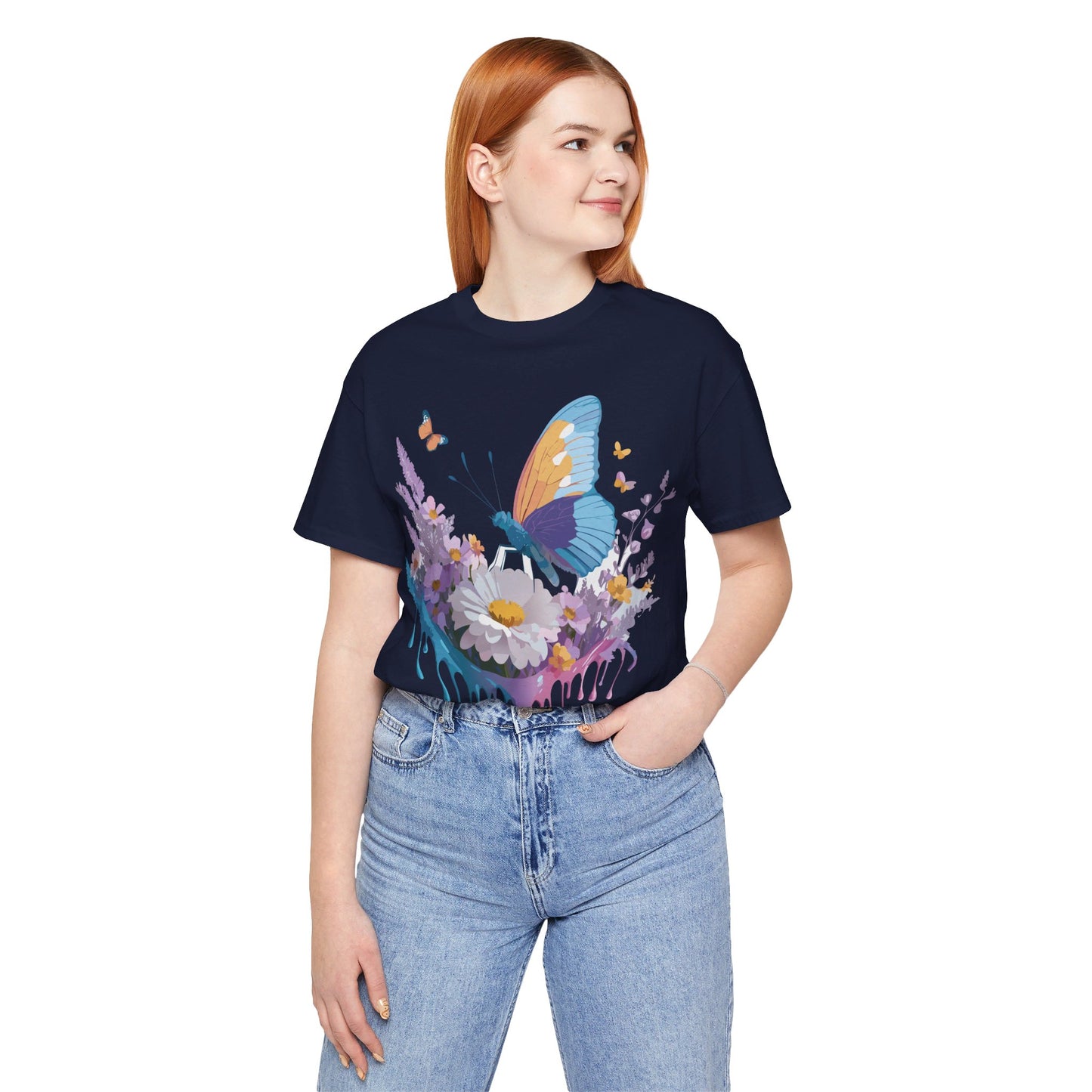 Natural Cotton Tee Shirt with Butterfly