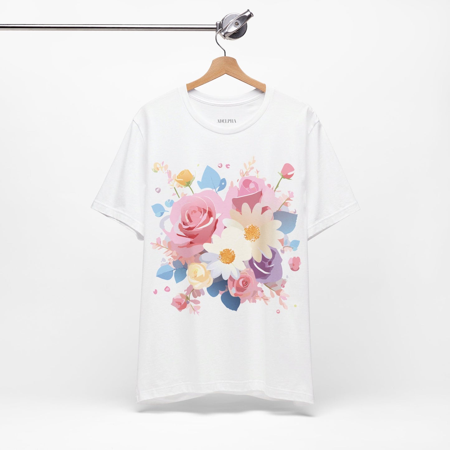 Natural Cotton Tee Shirt with Flowers