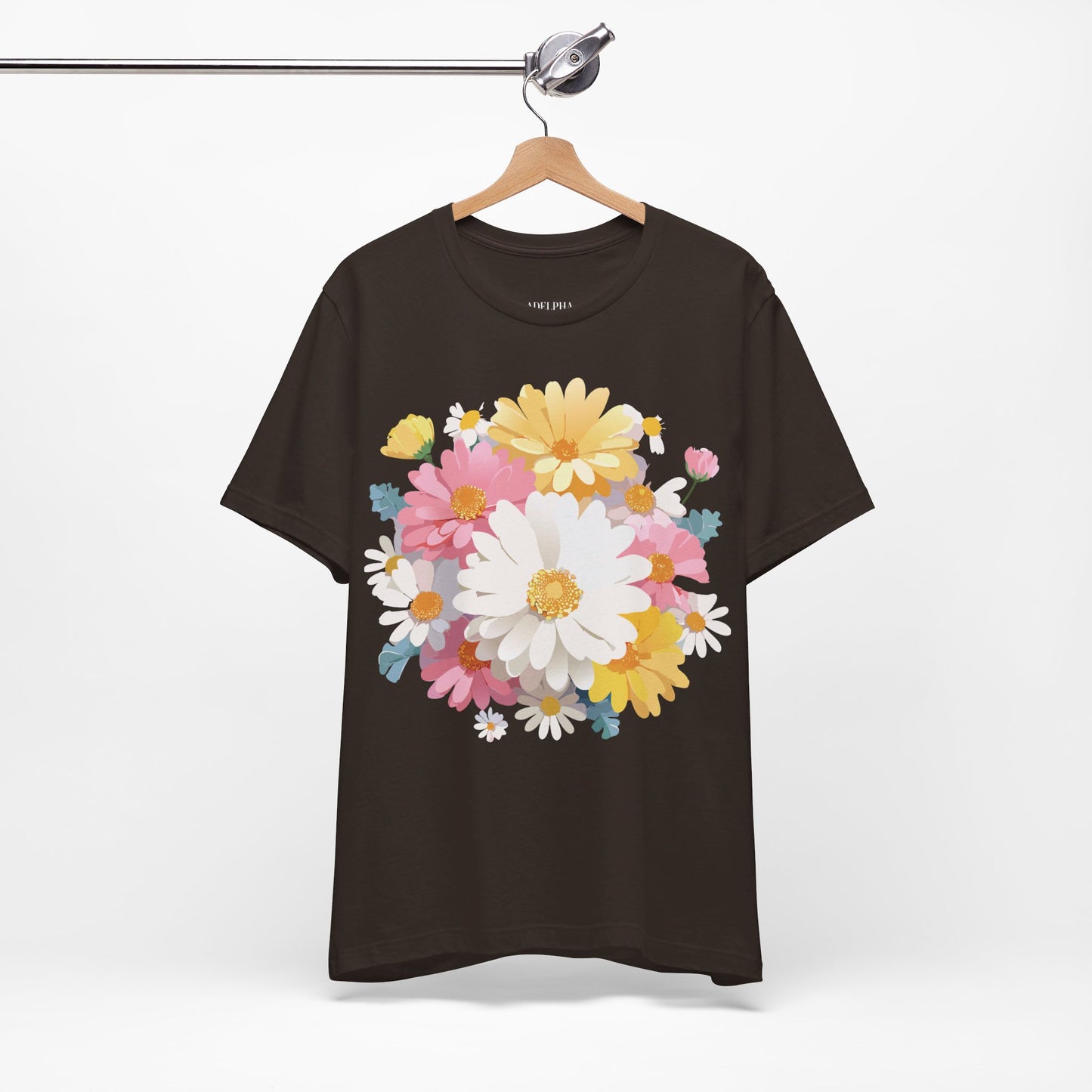 Natural Cotton Tee Shirt with Flowers