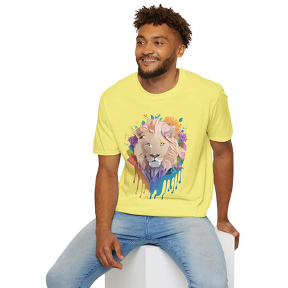 Unisex Lion Shirt Floral Lion Tee Softstyle Gildan 64000 100 Percent Cotton