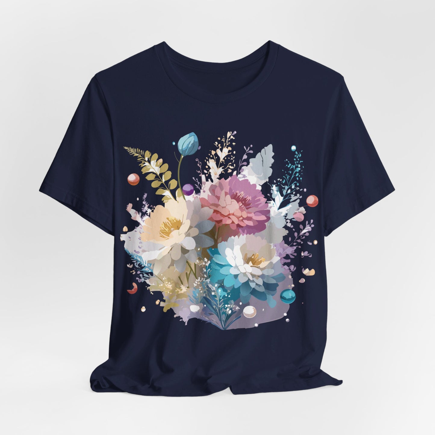 Natural Cotton Tee Shirt with Flowers