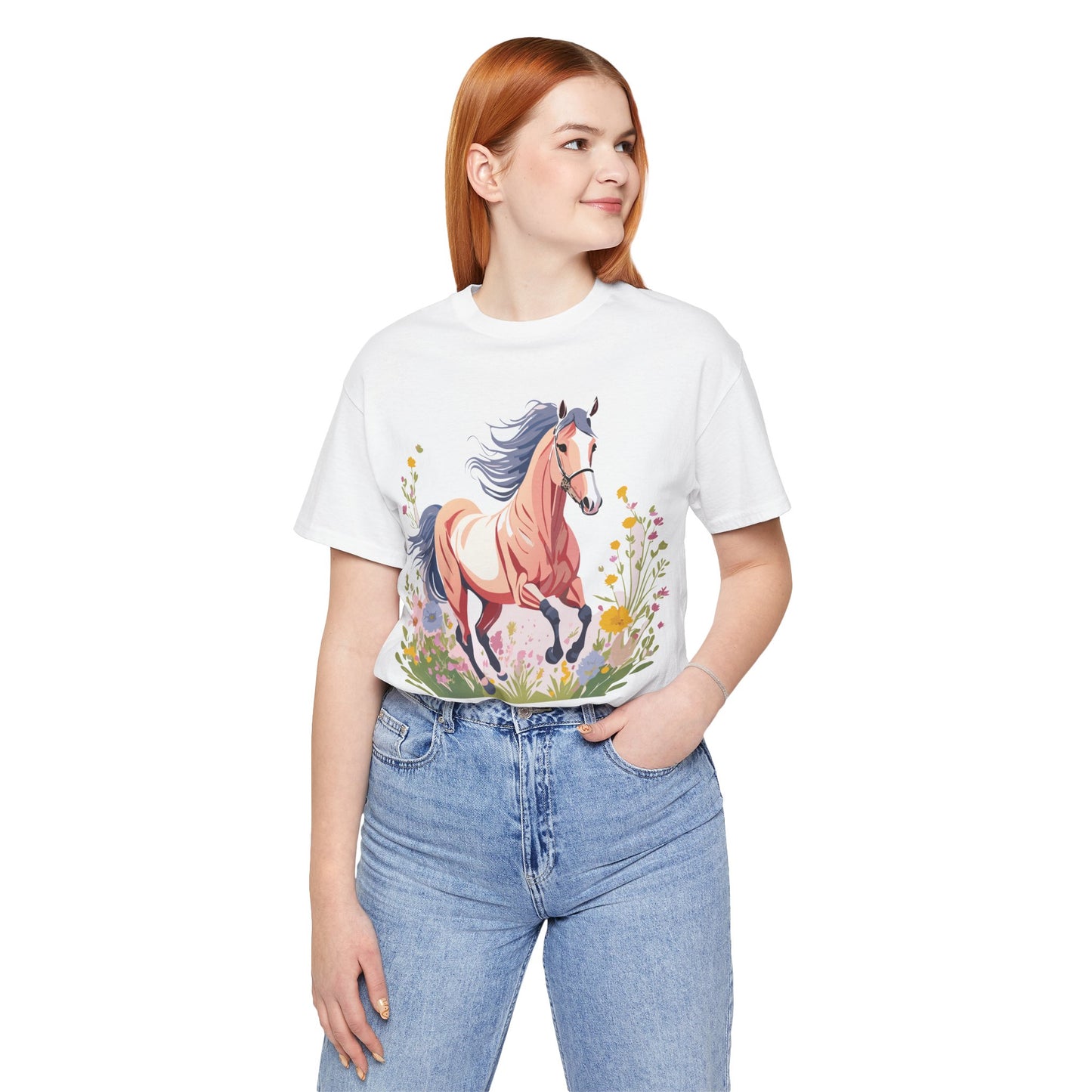 Natural Cotton Tee Shirt with Horse