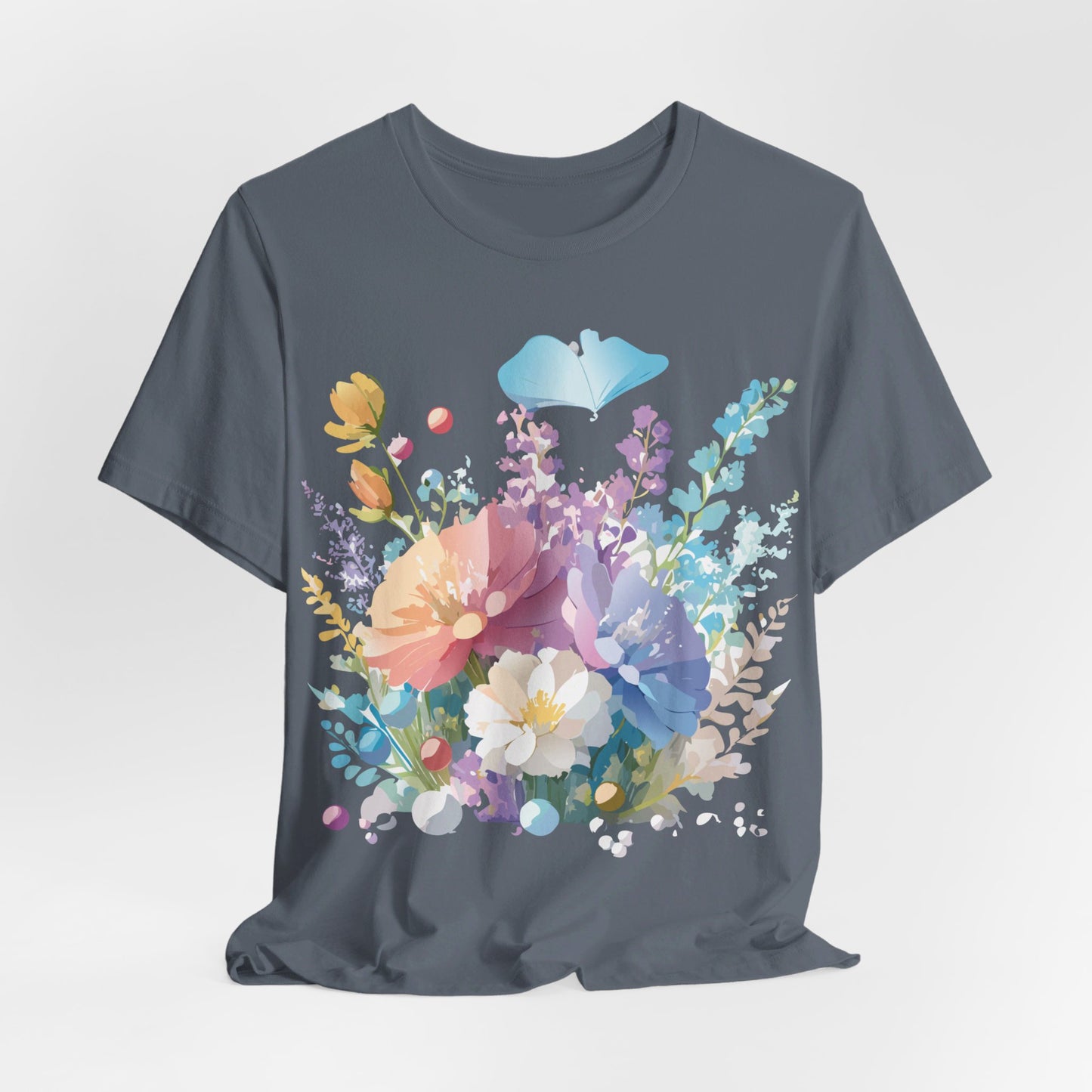 Natural Cotton Tee Shirt with Flowers