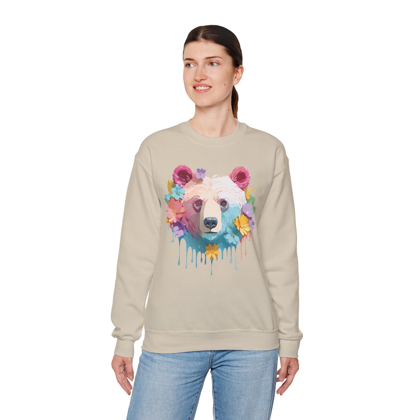 Unisex Floral Bear Sweatshirt, Animals Sweatshirt, Floral Sweatshirt, Art Design Sweatshirt