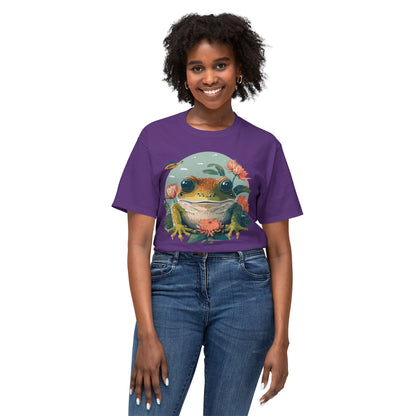 Vintage Frog Art T Shirt With Floral Full Color Print Unisex Tee