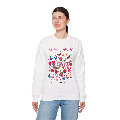 Unisex Floral Love Butterfly Sweatshirt Fifty Fifty Cotton Poly Valentine Day