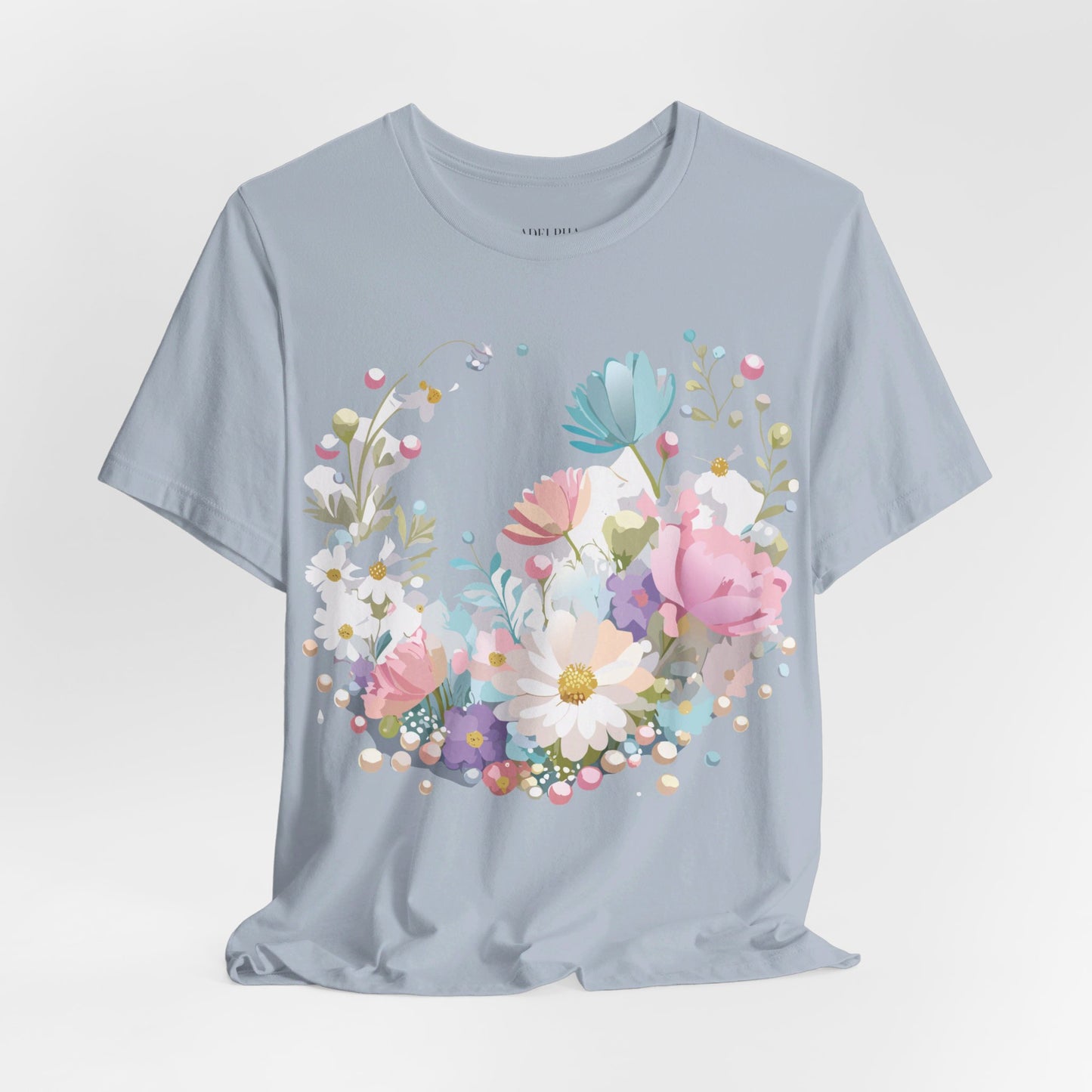 Natural Cotton Tee Shirt with Flowers