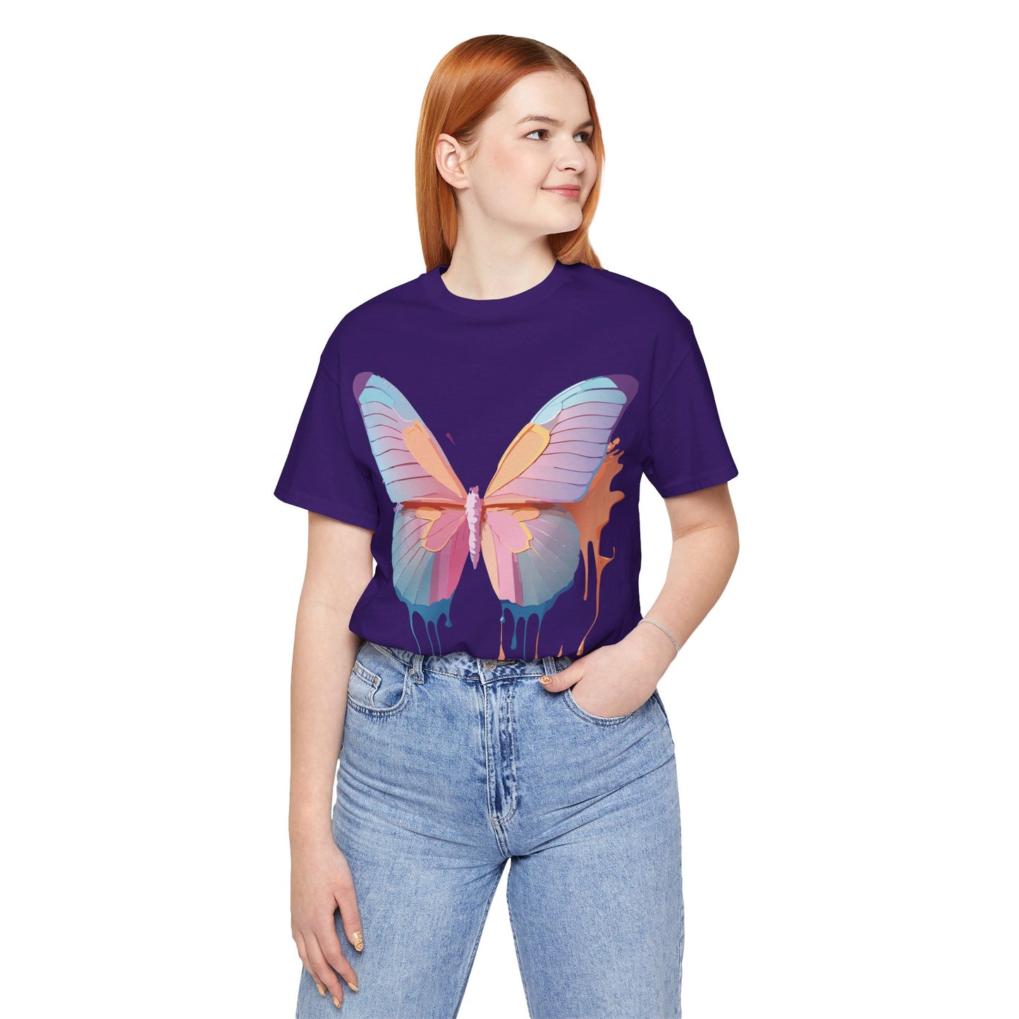 Natural Cotton Tee Shirt with Butterfly