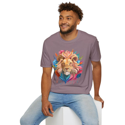 Lion Shirt Unisex Floral Lion Tee Gildan Softstyle 64000 Lightweight Cotton Tee