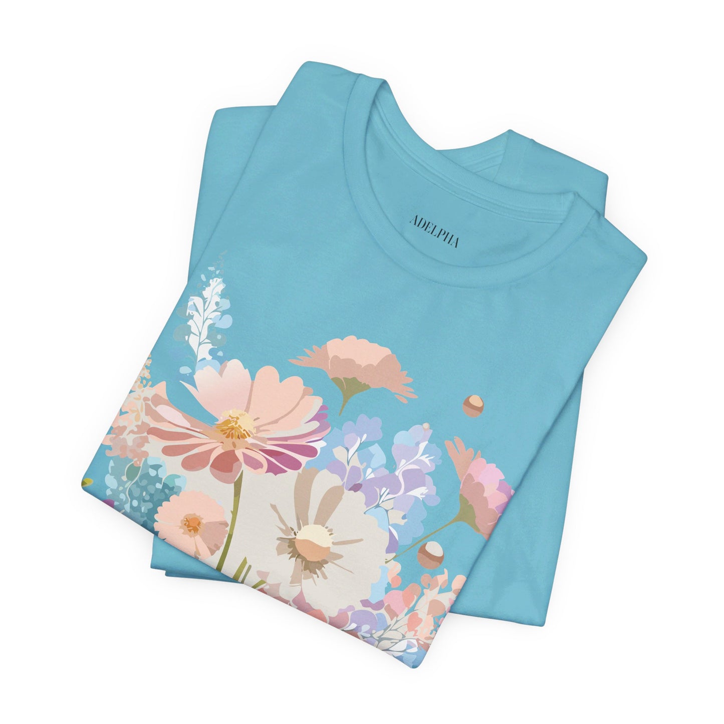 Natural Cotton Tee Shirt with Flowers