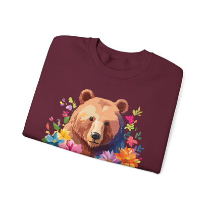 Unisex Floral Bear Sweatshirt With Art Design Animals Sweatshirt