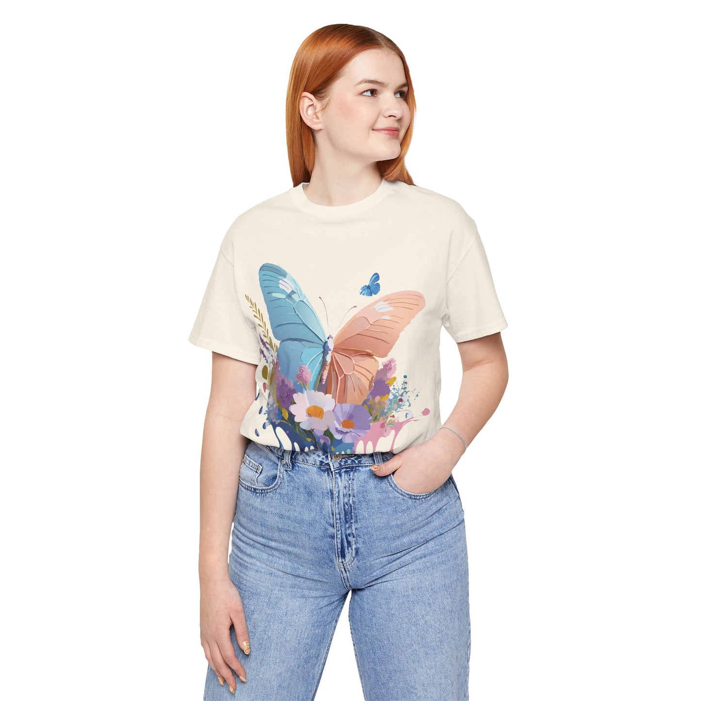 Natural Cotton Tee Shirt with Butterfly