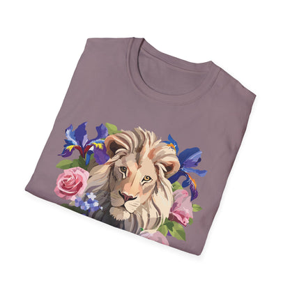 Unisex Lion Shirt Floral Lion Tee Softstyle Gildan 64000 100 Percent Cotton