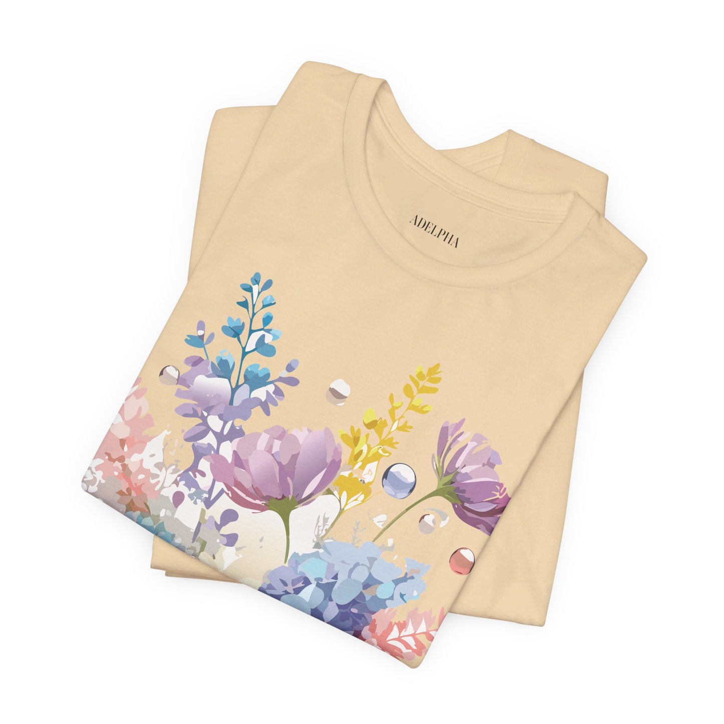 Natural Cotton Tee Shirt with Flowers