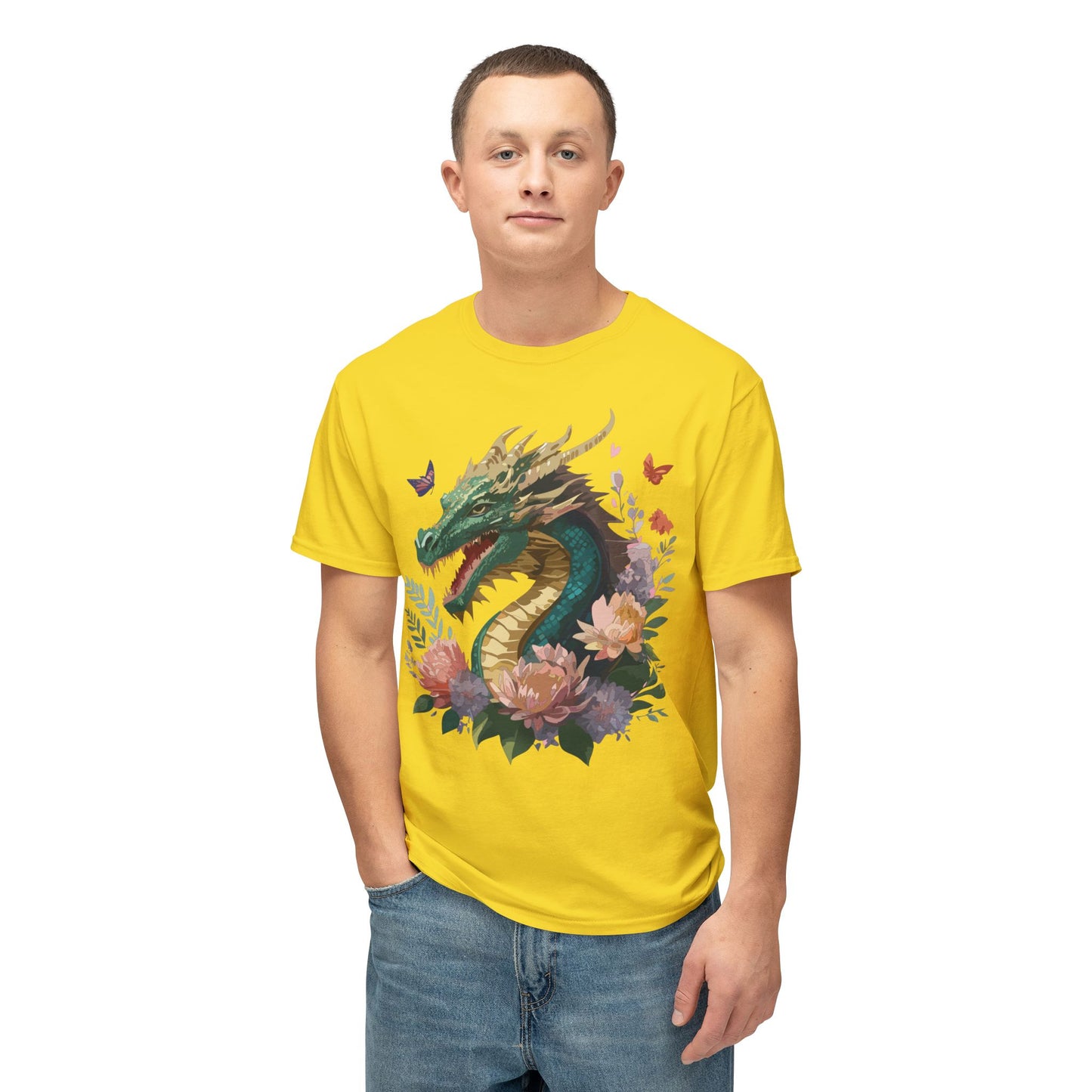 Dragon T-Shirt, Vintage Dragon Tee, Floral Tees, Dragon Art Design Shirt, Tee Shirt with Dragon 3