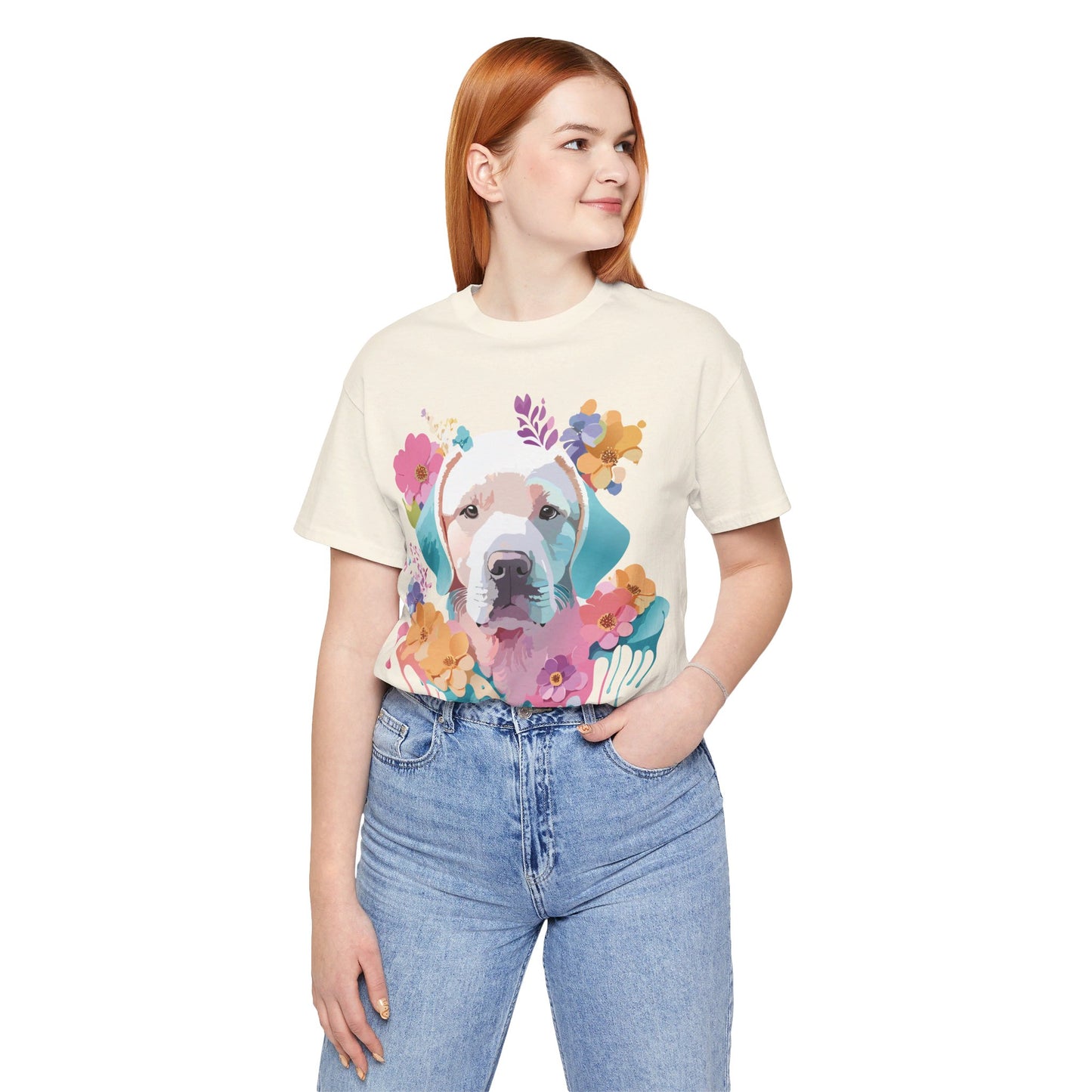 Natural Cotton Tee Shirt with Dog