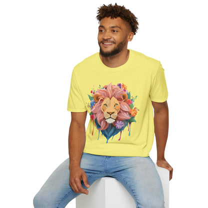 Lion Shirt Unisex Floral Lion Tee Animal Print Softstyle Tee