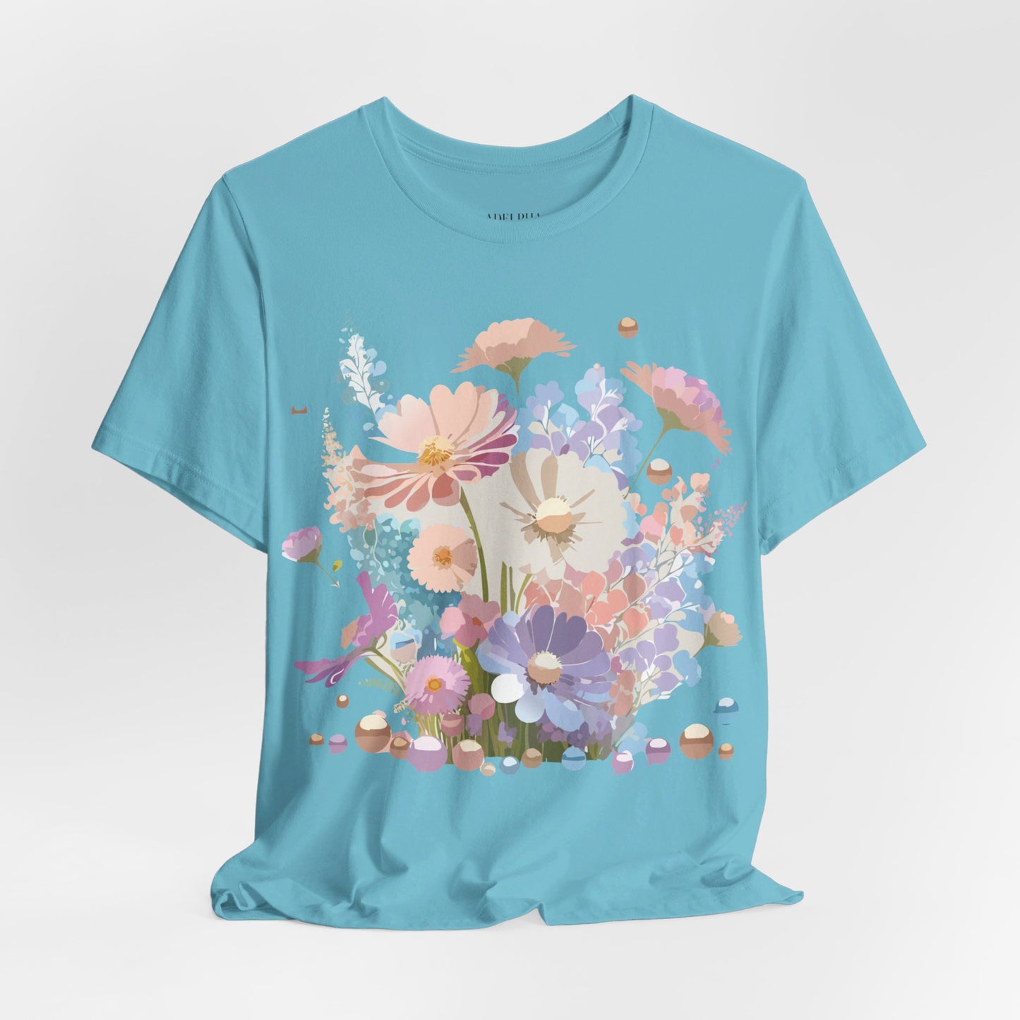 Natural Cotton Tee Shirt with Flowers