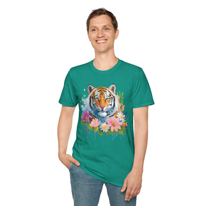 Tiger Print Unisex Softstyle T Shirt 100 Percent Ring Spun Cotton Tee