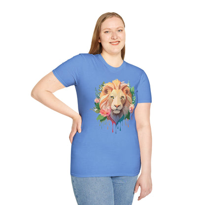 Gildan Unisex Lion Shirt Floral Lion Tee Animal Print Softstyle Tee