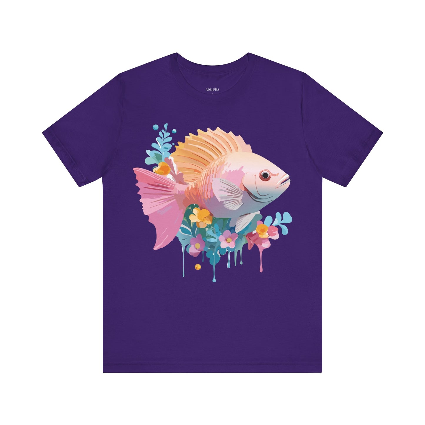 Natural Cotton Tee Shirt with Fish