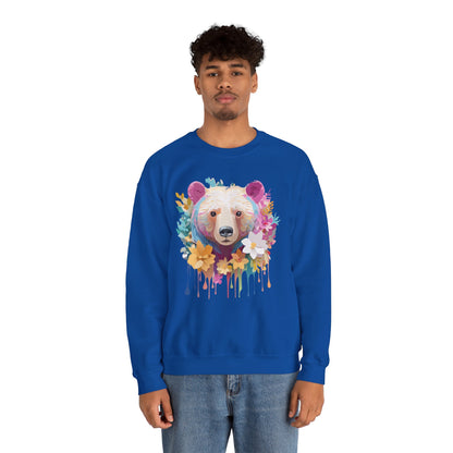 Unisex Floral Bear Sweatshirt With Art Design Gildan 18000 Crewneck