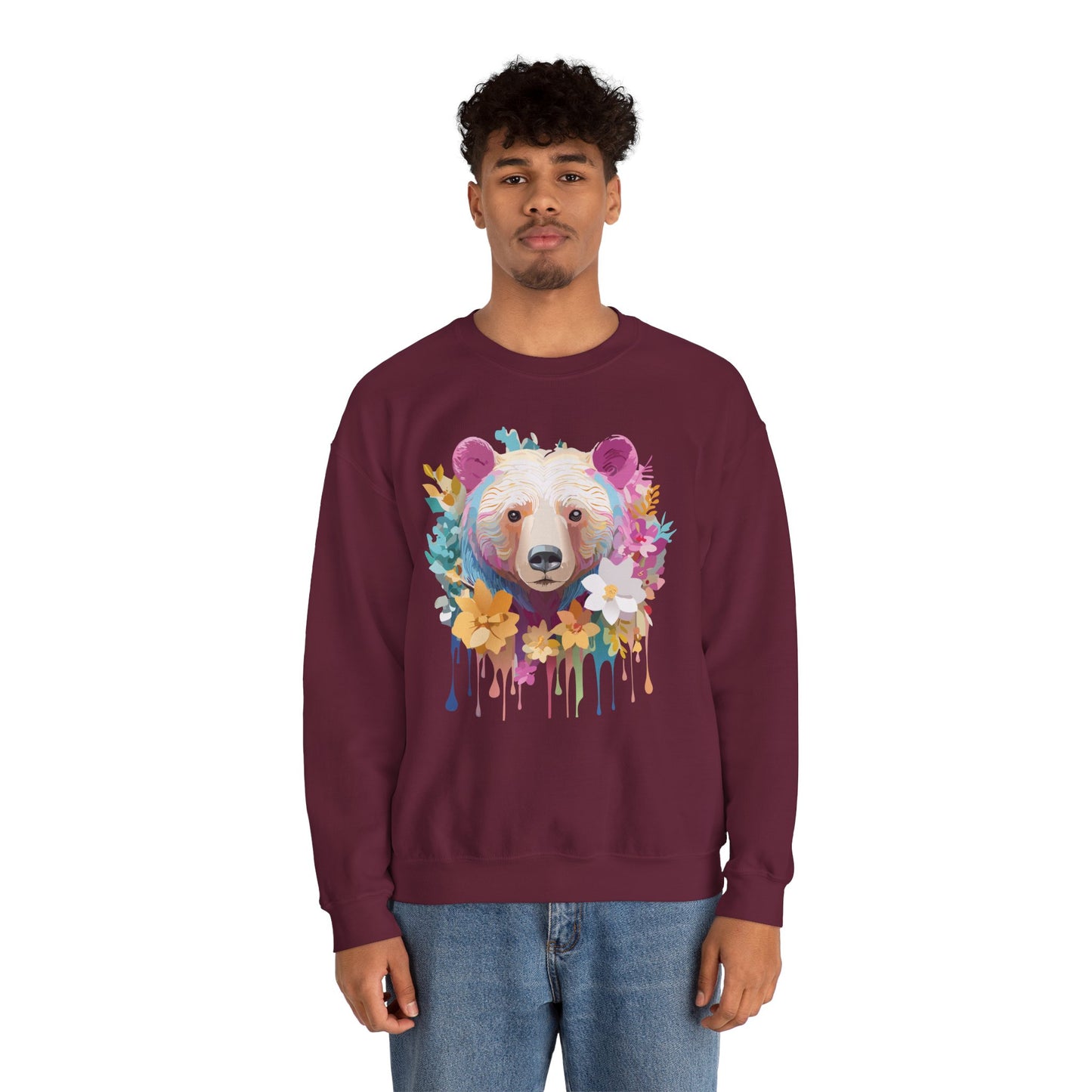 Unisex Floral Bear Sweatshirt, Animals Sweatshirt, Floral Sweatshirt, Art Design Sweatshirt