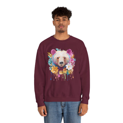 Unisex Floral Bear Sweatshirt With Art Design Gildan 18000 Crewneck