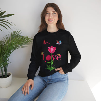 Unisex Floral Love Sweatshirt Floral Butterfly Design Cotton Poly Valentines Day