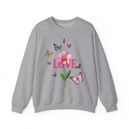 Unisex Floral Love Sweatshirt Valentines Day Cotton Poly Blend Butterfly
