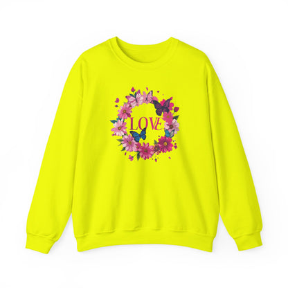 Unisex Floral Love Sweatshirt Butterfly Print 50 50 Cotton Poly Valentines Day